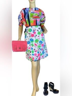 CITY SILK BRIGHT MULTI-COLOR FLORAL PRINT A-LINE SKIRT (10)